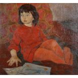 Irian Ivanovna (Getmanskaya) Sisoeva (1939- ) Russian. "Little Girl in Red", Oil on Canvas, Signed
