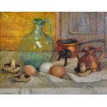 Mary Remington (1910-2004) British. "The Green Bottle", a Still Life, Oil on Board, Signed, and