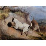 Edward Walter Webb (1810-1851) British. 'Terriers Rabbiting', Oil on Board, Signed, 9" x 12".
