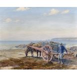 Denys Law (1907-1981) British. Study of a Man Collecting Seaweed, and Loading a Horse Drawn Cart,