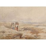 David Cox (1783-1859) British. "Peat Gatherers", Watercolour, Signed and Dated 1846, 8.75" x 12.