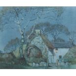 Albert Moulton Foweraker (1873-1942) British. A Moonlit View of a Partially Thatched Cottage,