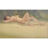 Noel Syers (20th Century) British. "Newlyn", a Naked Boy on a Beach, Watercolour, Signed,