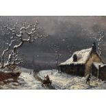 18th Century Dutch School. A Winter Landscape, with a Figure and Donkey, Oil on Panel,