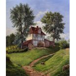 19th Century English School. "Cottage at Osterode am Harg", Oil on Board, Signed with Initials '