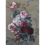 William Mussill (1826-1906) British. Still Life of Roses, Mixed Media, Signed, 24.25" x 18.25".