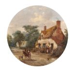 19th Century English School. A Village Street Scene, with Figures and Horses, Oil on Canvas,