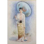 19th - 20th Century Japanese School. A Lady with an Umbrella, Watercolour, Signed with Initials 'M.