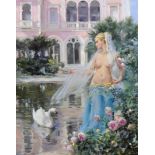 Konstantin Razumov (1974- ) Russian. "In the Courtyard of the Harem", with a Semi Naked Lady with