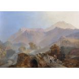 James Baker Pyne (1800-1870) British. A Mountainous River Landscape, with a Horse and Cart and