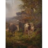 Johannes Karel Leurs (1865-1938) Dutch. Cattle in a Meadow, Oil on Canvas, Signed, Unframed, 31.5" x