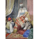 Arthur Barrett (19th - 20th Century) British. An Interior Scene, with Middle Eastern Carpet Sellers,