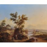 Patrick Nasmyth (1787-1831) British. "Welsh Landscape", with Travellers on a River Side Path, Oil on