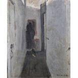 Howard Morgan (1949- ) British. A Figure in a Corridor (SW8), Oil on Canvas laid down, Signed and