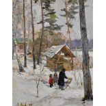 Zinaida Vladimirovna Volkovinskaya (1913-2010) Russian. "Painting Winter", Oil on Board, Signed