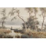 Henry B... Wimbush (act.1881-1904) British. A Tranquil River Landscape, with a Figure in a Boat,