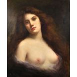 Angelo Asti (1847-1903) Italian. Bust Portrait of an Auburn Haired, Naked Young Lady, Oil on Canvas,