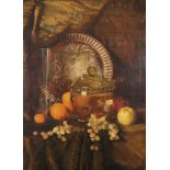 Andries Van Den Berg (1852-1944) Dutch. Still Life with Fruit, Glass and a Silver Dish, Oil on