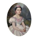 19th Century English School. Portrait of an Elegant Spanish Lady, Oil on Canvas, Oval, 15.75" x 12.