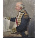 19th Century English School. Study of a Seated Naval Officer, Oil on Unstretched Canvas, 12" x 10".