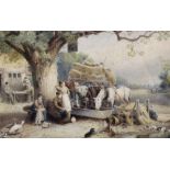 After Myles Birket Foster (1825-1899) British. "The Village Inn, 1872", a Farm Scene, with Figures