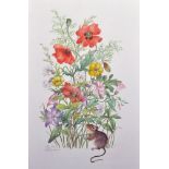 Ella Bruce (20th - 21st Century) British. Still Life of Flowers with a Mouse, Watercolour, Signed,