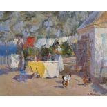 Viktor Ivanovitch Tolochko (1922-2006) Russian. "Backyard near the Sea", Oil on Canvas, Signed,