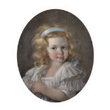 18th Century French School. Portrait of a Young Girl, Wearing a White Dress, with a Blue Sash and