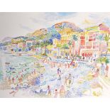 Fred Yates (1922-2008) British. "Menton", a Beach Scene with Figures, Watercolour, Signed and