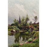 Arthur William Redgate (1860-1906) British. "Bradmore, Nottinghamshire", a River Landscape with a