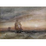 John Callow (1822-1878) British. A Shipping Scene at Dusk, with Figures in a Boat, Watercolour, 10.