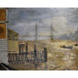 Robin Darwin (1910-1974) British. A Thames Scene, with Tower Bridge in the distance, Oil on