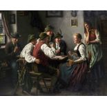 Emil Rau (1858-1937) German. 'A Merry Gathering', an Interior Scene with Figures Conversing, Oil