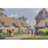 Herbert Alker Tripp (1883-1954) British. A Street Scene with Thatched Cottages, with Figures and