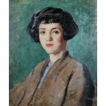 20th Century English School. Portrait of a dark Haired Lady, Seated in an Interior, Oil on Canvas,