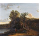 Late 18th Century Dutch School. A River Landscape, with Figures Resting in the foreground, Oil on