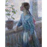 Tatiana Mikhailovna Martchenko (1918-2015) Russian. "A Young Girl Looking out of the Window", Oil on