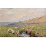 Ernest Charles Walbourn (1872-1927) British. A River Landscape, with Sheep, Oil on Board, with a