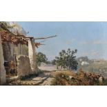 Edward Binyon (c.1830-1876) British. "Una Aja a Capri", with Figures on a Terrace, Oil on Canvas,