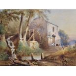 W... Stevens (19th Century) British. A River Landscape, with Figures by a Watermill, Watercolour,