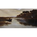 A... Withers (19th - 20th Century) British. A River Landscape, with a Man in a Boat, Oil on