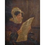 Circle of David Wilkie (1785-1841) British. Study of a Seated Lady Reading, Oil on Panel, 10.5" x