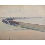 A... V... Bramble (20th Century) British. A Coastal Scene, with a Harbour Wall, Watercolour,