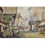 James William Milliken (act.1887-1930) British. 'The Old Market Place, Dinan, France',