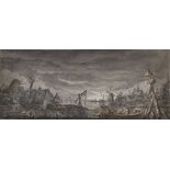 17th Century Dutch School. A Ferry on a Stream by a Farmstead in Moonlight, Black Chalk, Pen with