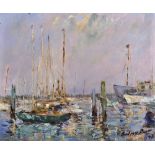 Audrey Dean (20th Century) British. A Harbour Scene with Boats, Oil on Canvas, Signed and Dated '74,