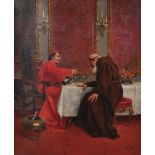 Rudolf Ernst (1854-1932) Austrian. An Elegant Interior, with a Bishop and a Monk, Opening a Bottle
