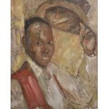 20th Century European School. Study of a Black Man, Raising his Hat, Oil on Canvas, Signed,