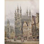 Henry Thomas Schaffer (1854-1915) British. "Louvain, Belgium", a Market Place with Figures,