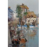 Joe Le Fur (1920-2001) French. A Harbour Scene, possibly Honfleur, Oil on Canvas, Signed, 14" x 9.